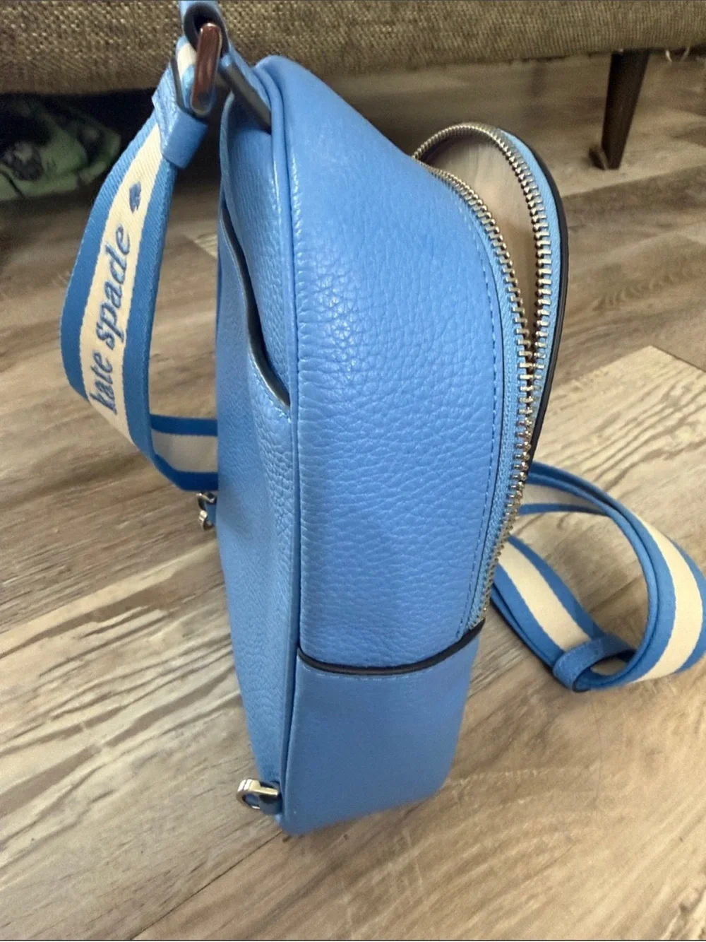 Kate Spade Emma Small Blue Pebbled Leather sling Backpack Like new $379 retail